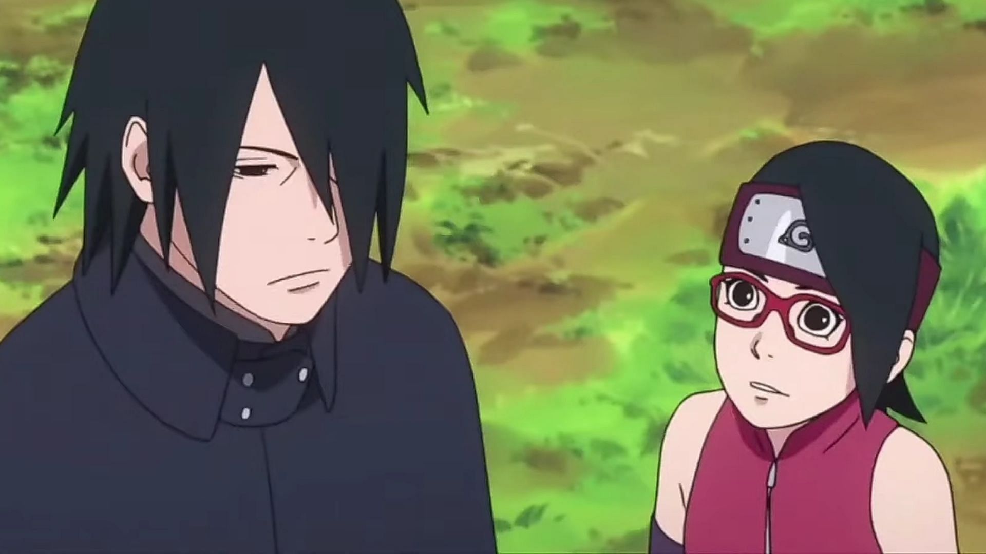 Sarada and her father, Sasuke, as seen in the anime series (Image via Studio Pierrot)